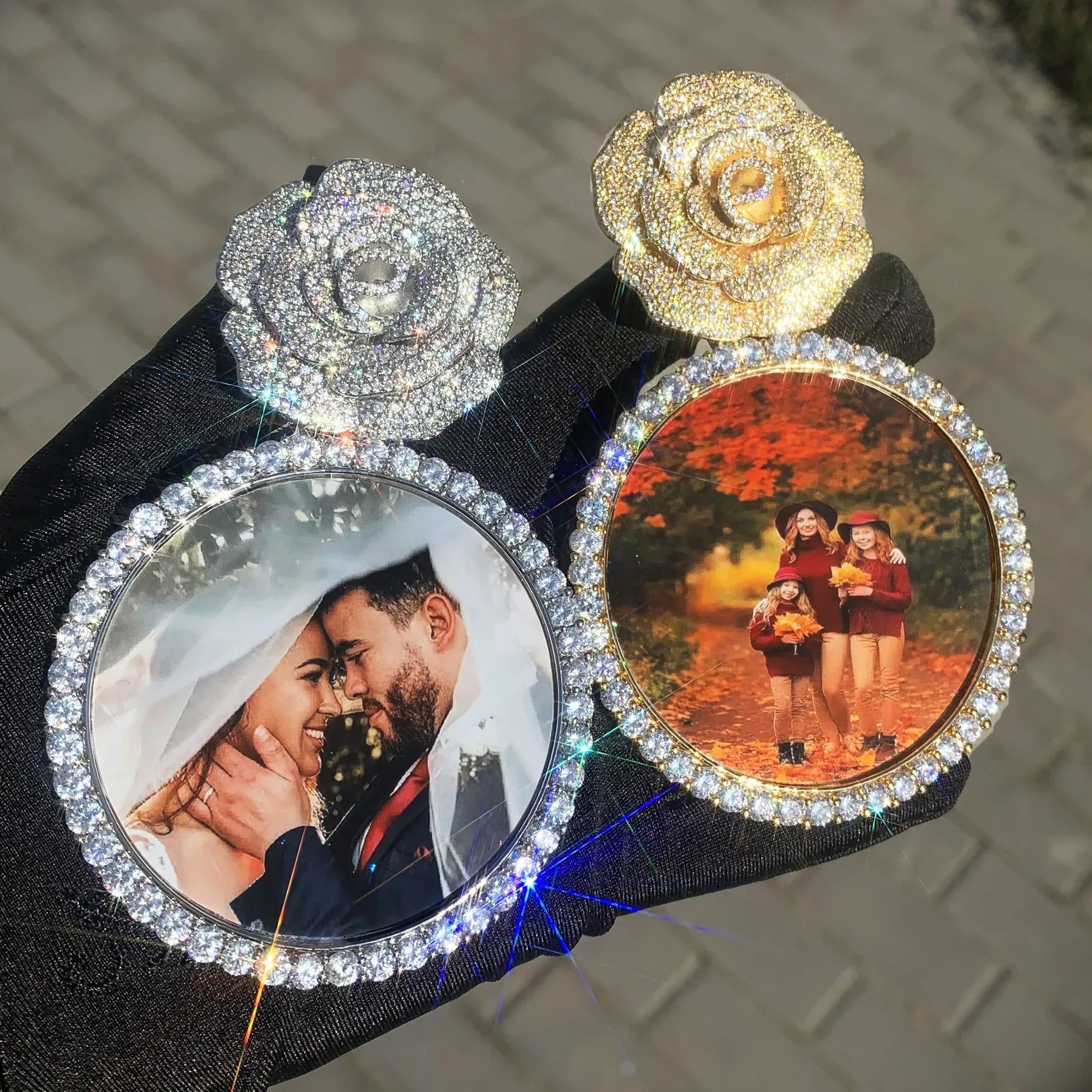 Rose Round Photo Pendant | Iced Out CZ Custom Picture Hip Hop DIY Necklace - CaratixJewelry